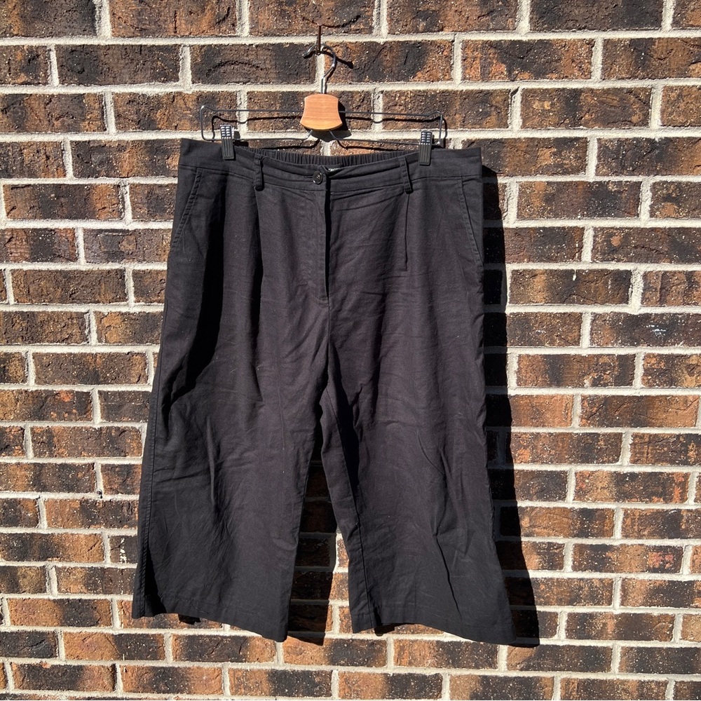 Linen - Black Wide Leg Crop Trousers - Size 44 EU